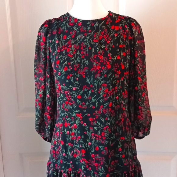 🌲🌹Calvin Klein Black & Red Floral Holiday Christmas Chiffon Dress Size 4 - Picture 4 of 13